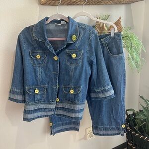 VTG Bleu Bayoo 2 Piece Denim Jacket Set with Lime Green Accents
